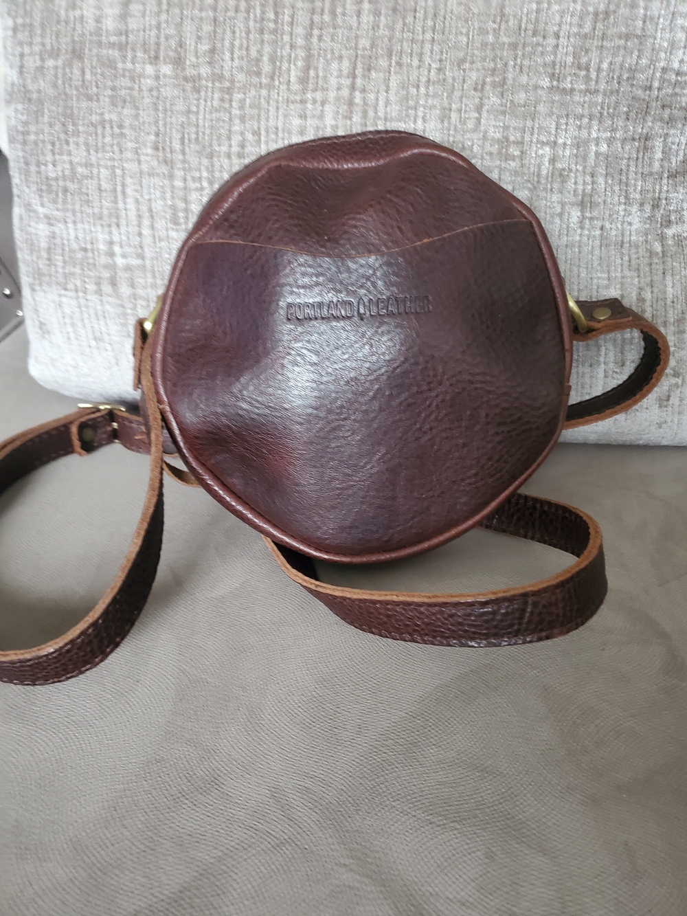 Portland Leather Round Brown Crossbody Bag New